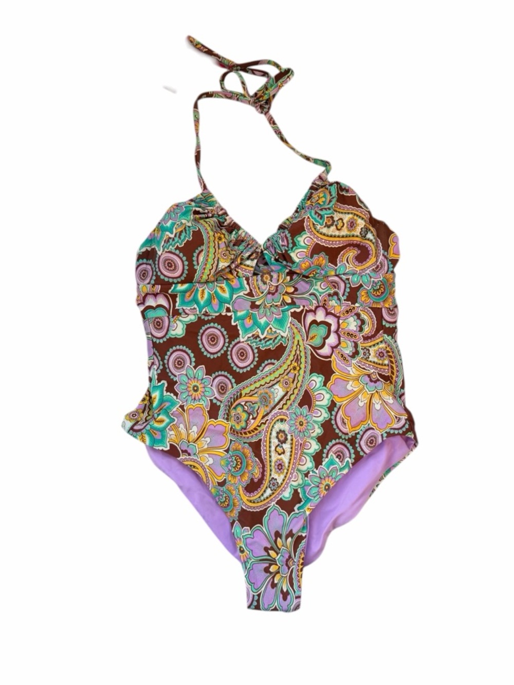 Becca Paisley Cutout One Piece Swimsuit Medium Halter Tassel Boho